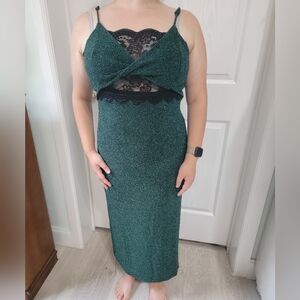 Current Air Backless Green Dress with Black Lace, Large